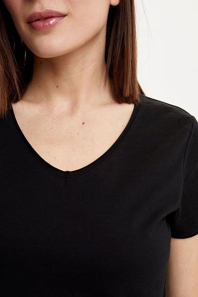 DeFacto Tricou cu mânecă scurtă, 100% bumbac, cu decolteu în V