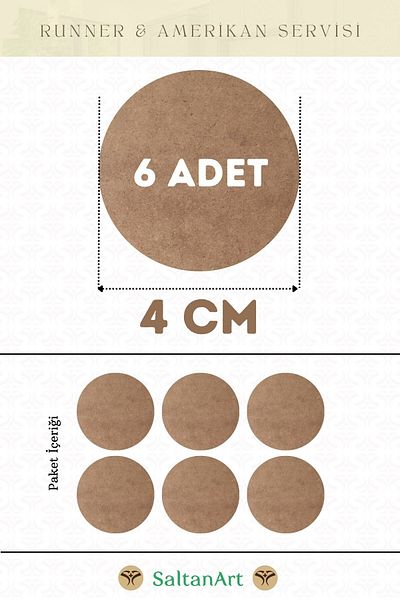 SaltanArt Диаметър 4 см, 6 броя, американски сервизен бегач, MDF, Drolit, магнитна основа, дърво, дебелина 3 мм (2,7 мм).