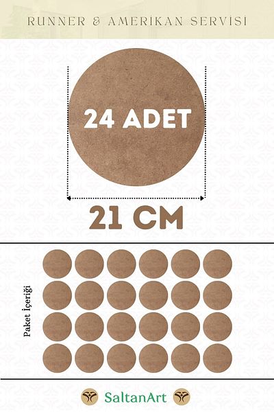 SaltanArt Диаметър 21 см, 24 броя, Supla American Service Runner, MDF, Drolit, магнитна основа, дърво, дебелина 3 мм (2,7 мм).