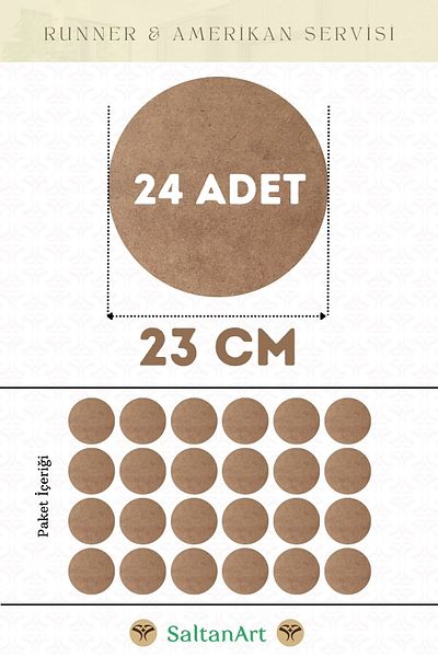 SaltanArt Диаметър 23 см, 24 броя, Supla American Service Runner, MDF, Drolit, магнитна основа, дърво, дебелина 3 мм (2,7 мм).