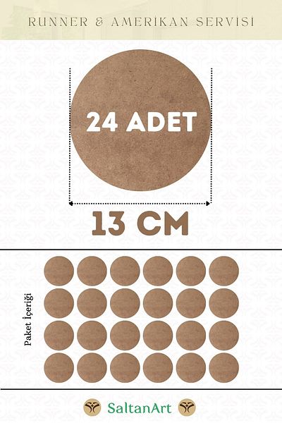SaltanArt Диаметър 13 см, 24 броя, Supla American Service Runner, MDF, Drolit, магнитна основа, дърво, дебелина 3 мм (2,7 мм).