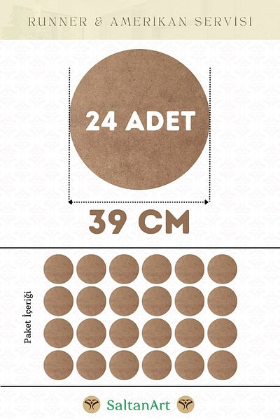 SaltanArt 39cm Διάμετρος 24 τμχ Φόρτες American Service Runner MDF Drolit Magnet Έξι Ξύλο 3mm (2,7mm) Πάχος