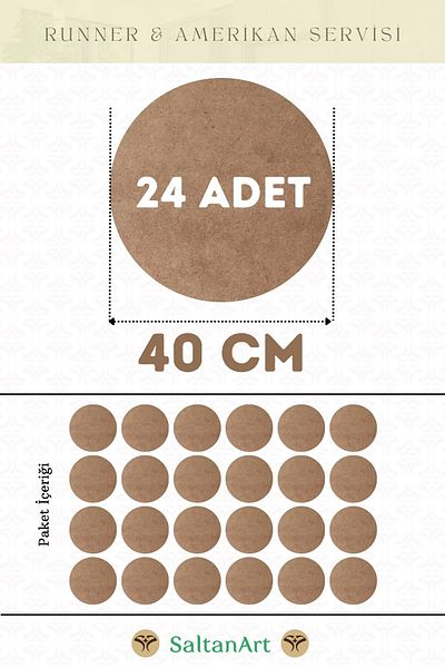 SaltanArt 40cm Διάμετρος 24 τμχ Φόρτες American Service Runner MDF Drolit Magnet Έξι Ξύλο 3mm (2,7mm) Πάχος