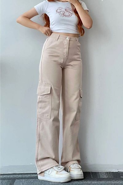 Livik Cataniza Lycra 90's καφέ τσέπη πίσω χωρίς τσέπη ψηλόμεσο φαρδύ τζιν παντελόνι Palazzo