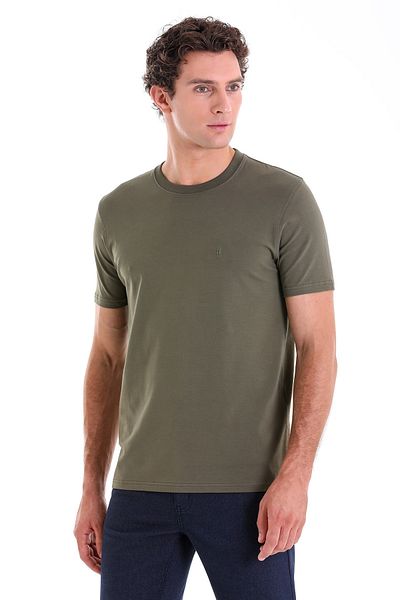 Hatemoğlu Khaki Regular Fit Plain Cotton Crew Neck Knitwear T-Shirt