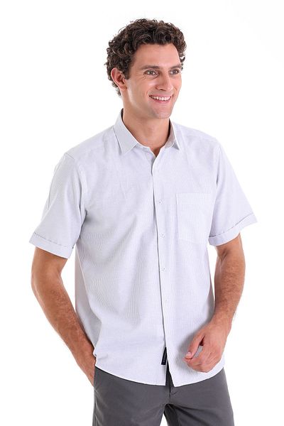 Hatemoğlu Gray Comfort Fit Checkered Cotton Slim Collar Short Sleeve Classic Shirt