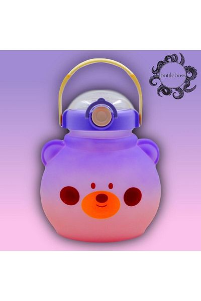 BottleBoss 1.3 L Cute Water Bottle with Straw and Carrying Strap with Straw 1300 Ml Sticker GIFT Purple Purple