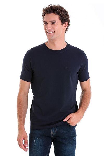 Hatemoğlu Βαμβακερό πλεκτό μπλουζάκι Navy Blue Regular Fit Crew Neck