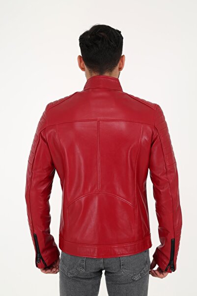 DERİNSS Der123 Genuine Leather Men's Red Coat