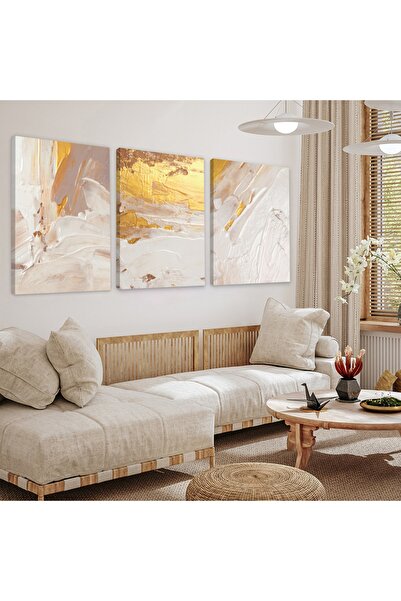 Zevahir Mobilya Dekorasyon Soyut Desen 3'lü Kanvas Tablo