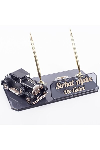 Ofistike Nostalji Klasik Siyah Otomobil Araba Biblolu Kristal Masa İsimlik Ot...