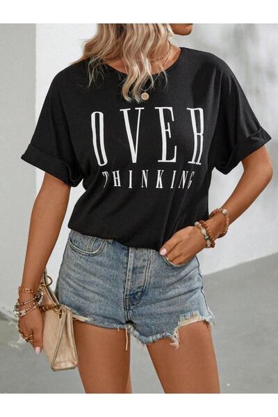 AFROGİYİM Γυναικείο μπλουζάκι Oversize με στάμπα Oversize