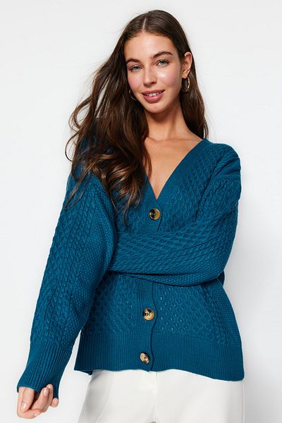 Trendyol Collection Basic kötöttáru kardigán - benzin, széles vágású TWOAW22HI0423