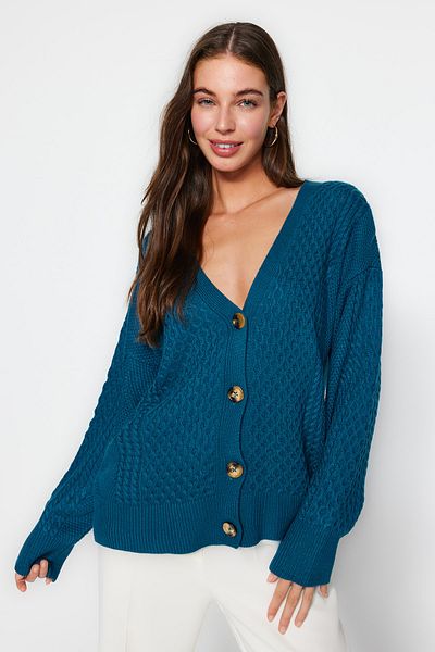 Trendyol Collection Basic kötöttáru kardigán - benzin, széles vágású TWOAW22HI0423