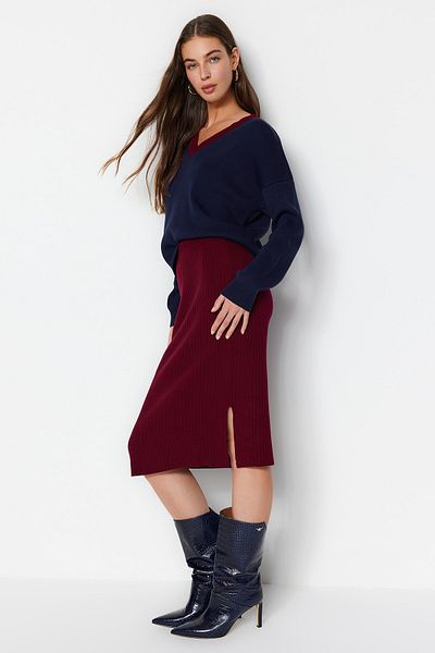 Trendyol Collection Navy Blue Wide Fit Knitwear Top and Bottom Set TWOAW24AU00011