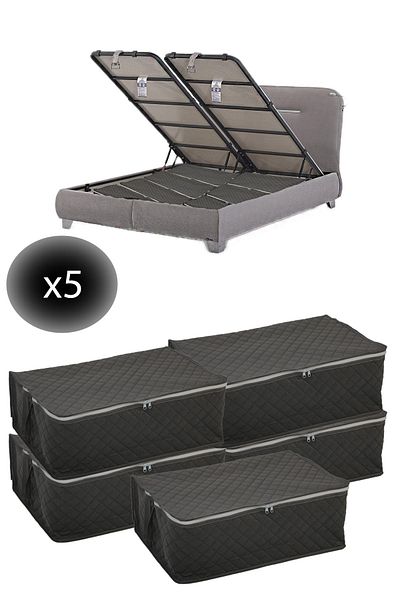 ADARYA HOME 5 Pieces Quilted Underbed Storage Bag 60X40X22 - Large Size Underbed Storage Bag (Gray)