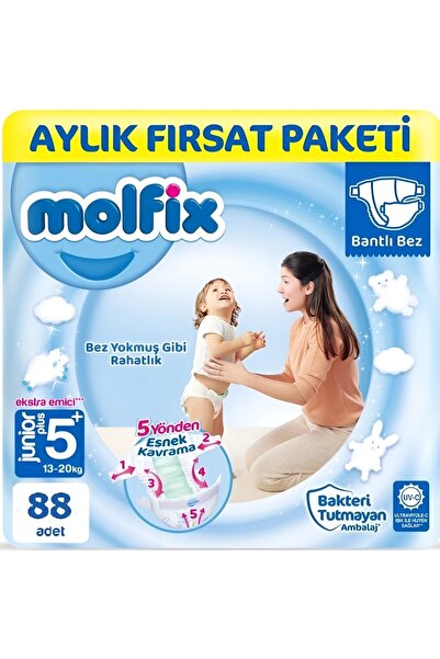 Molfix Bebek Bezi 5+ Beden Junior Plus Aylık Fırsat Paketi 88 Adet