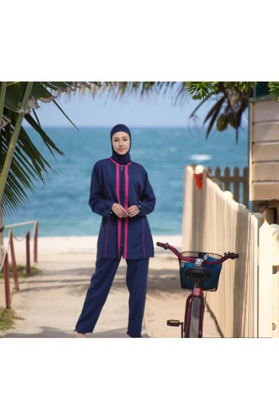 Shopiolog Long Micro Sleeve Floral Patterned Full Hijab Swimsuit