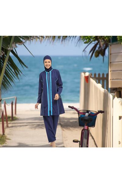 Shopiolog Long Micro Sleeve Floral Patterned Full Hijab Swimsuit