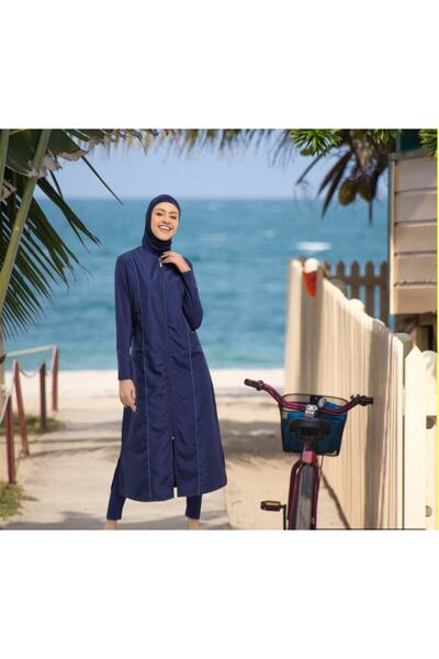 Shopiolog Long Micro Sleeve Floral Patterned Full Hijab Swimsuit