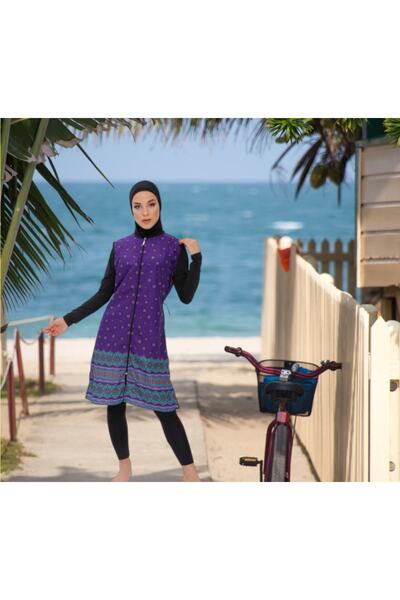 Shopiolog Long Micro Sleeve Floral Patterned Full Hijab Swimsuit