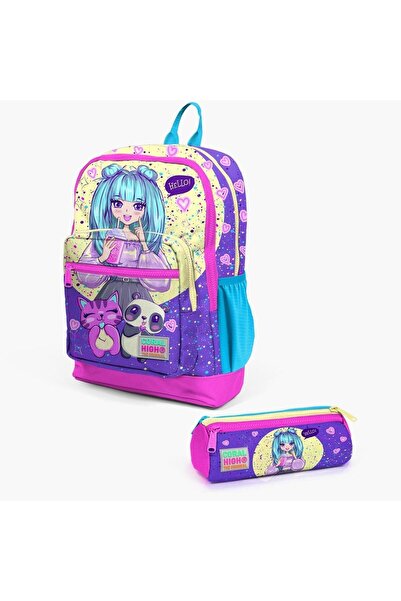 Coral High Set de geanți de școală pentru copii, violet, roz, anime girl, cu ...