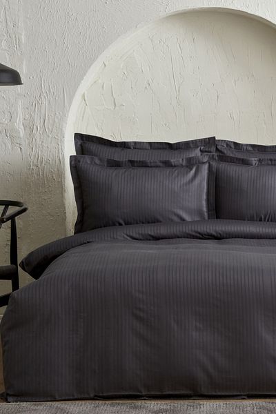 Karaca Home Σετ Παπλωματοθήκη Διπλό Uniq 100% Βαμβακερό Σατέν Ανθρακί