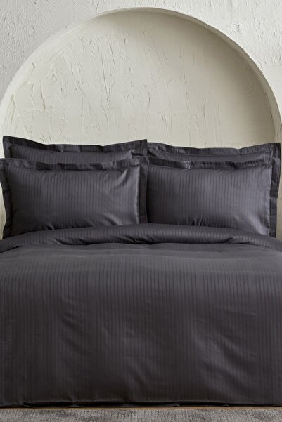 Karaca Home طقم غطاء لحاف فردي من الساتان القطني 100% من Uniq أنثراسايت