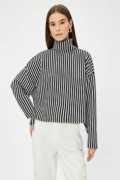 Koton Dámská oversize mikina rolák černý pruhovaný