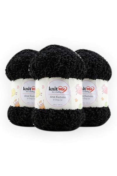 knitme ANA KUZUSU 100 gr 3 Συσκευασία Baby Hand Knitting Yarn μαύρο