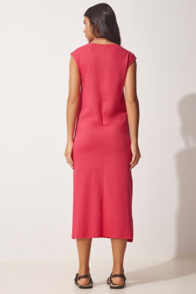 Happiness İstanbul Női sötét rózsaszín, ujjatlan napi kötött ruha UB00112