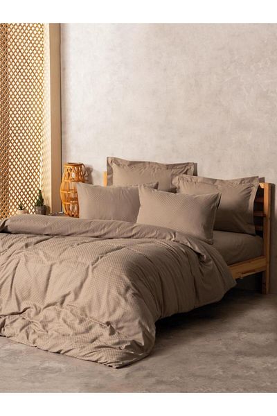 Cotton Box Απλό Σετ Παπλωματοθήκη Διπλό Καρό Mink