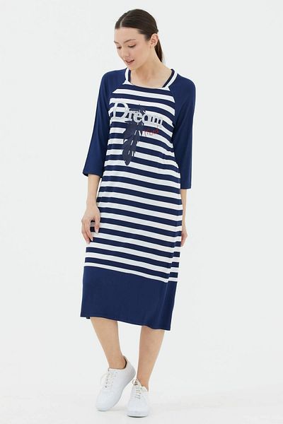 Sementa Rochie de damă bleumarin cu mâneci trei sferturi în dungi