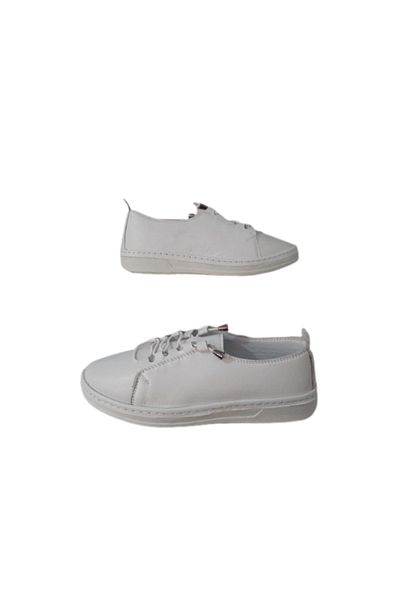 BEREN Pantofi albi de damă din piele naturală cu șireturi, elastici, eleganti