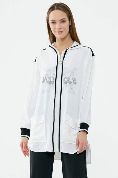 Sementa Comfortable Fit Hooded Crepe Suit with Pocket Detail Ecru
