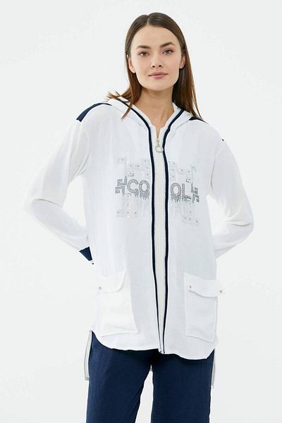 Sementa Comfortable Hooded Crepe Suit with Pocket Detail - Ecru - Navy Blue