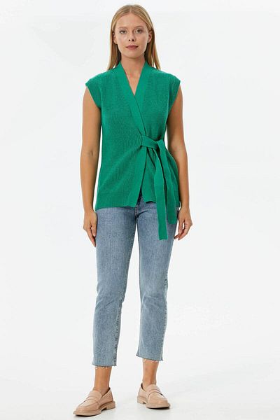 Sementa Wool Knitwear Vest - Green with Self Belt