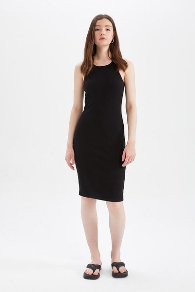 DeFacto Bodycon Basic Halter Collar Cotton Midi Φόρεμα U8106az22sm