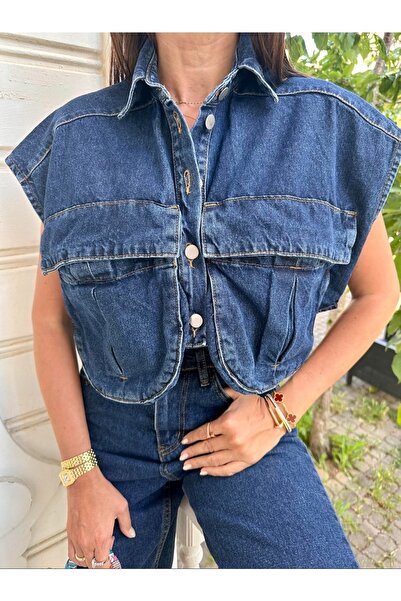 Klein Cep detaylı kot gömlek/yelek