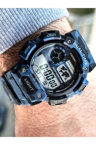 Cockpit Brand, Suitable for Marine Use, Silicone Strap, Illuminated, Digital Men's Wristwatch with Stopwatch