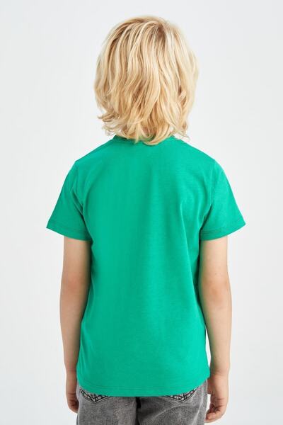 DeFacto Βαμβακερό μπλουζάκι με κοντό μανίκι Boy's Regular Fit με στάμπα με λαιμόκοψη