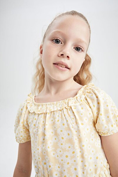 DeFacto Κοντομάνικη μπλούζα για κορίτσια με φλοράλ σχέδιο