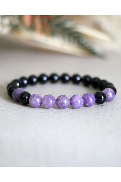 MMZ STORE Tourmaline - Lepidolite Natural Stone Bracelet 8 mm