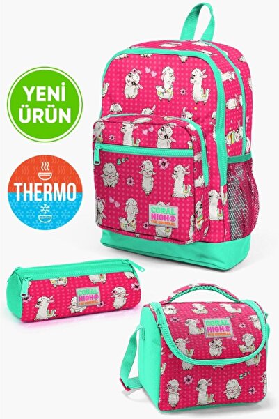 Coral High Kids Neon Mercan Su Yeşili Alpaka Desen Kalemlik,Beslenme,3lü Okul...