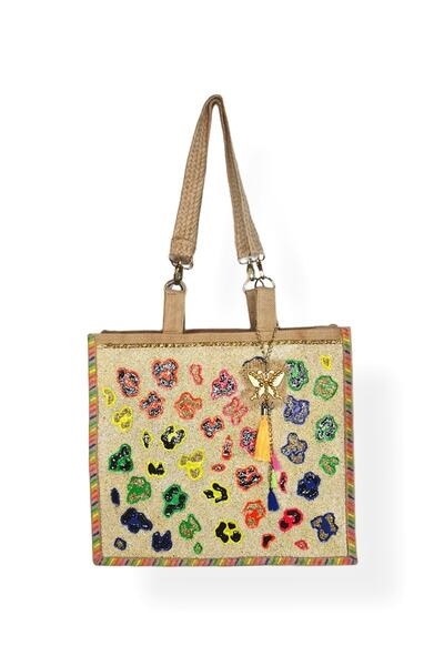 Senbeno Design LEOPARD BAG EL BOYAMA ÖZGÜN TASARIM JÜT PLAJ ÇANTASI