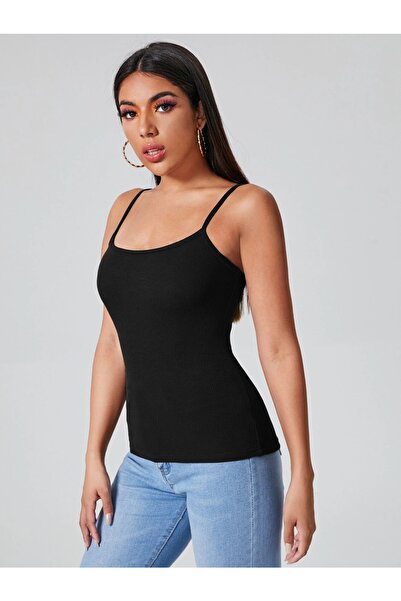 Liona Women's Black Color Wide Collar Strap Crop Tank Top