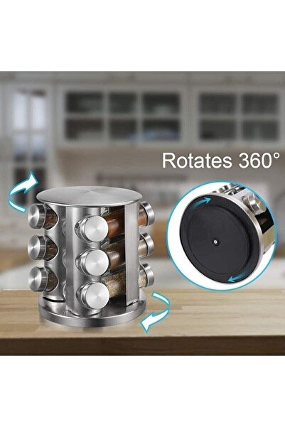 İNOVA LİFE 360 Derece Dönebilen Metal Standlı 12'li Döner Cam Baharatlık Seti...