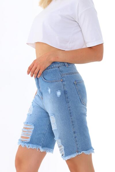 BİKELİFE Niebieskie spodenki jeansowe z wysokim stanem