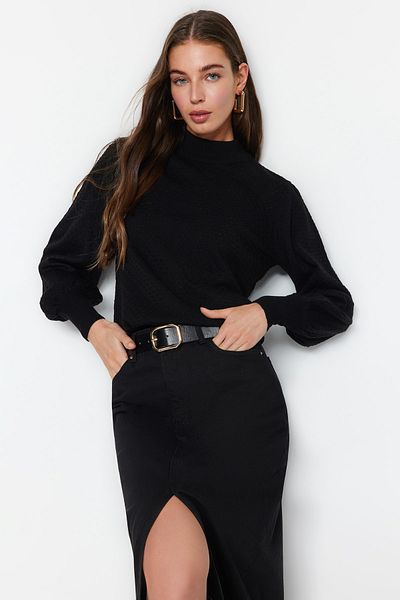 Trendyol Collection Fekete Stand gallérú kötött pulóver TWOAW21KZ0817