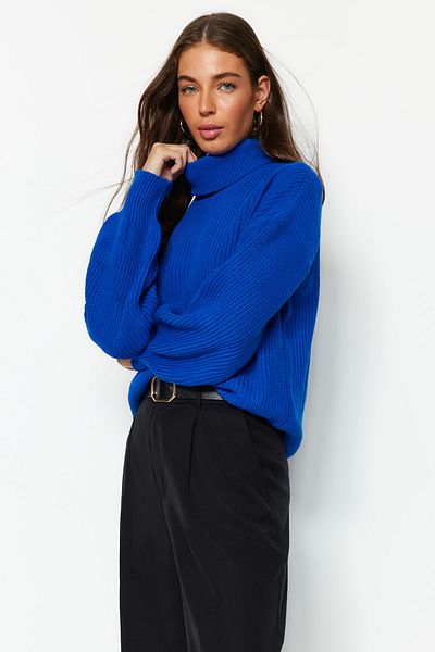 Trendyol Collection Pulover de tricotaj de bază Saks Wide Fit TWOAW23KZ0041